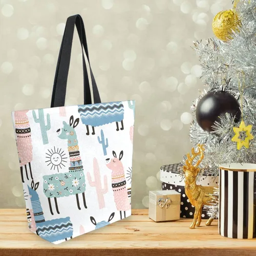 Miniatura 3 de SUABO Bolsa de asas de cocina reutilizable para comestibles, bolsa de compras de lona para exteriores Llama