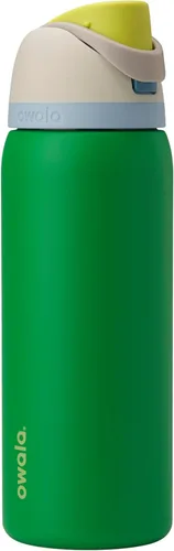 Owala FreeSip - Botella de agua aislada de acero inoxidable con popote, botella de agua deportiva sin BPA, ideal para viajes, 32 onzas, verde putting