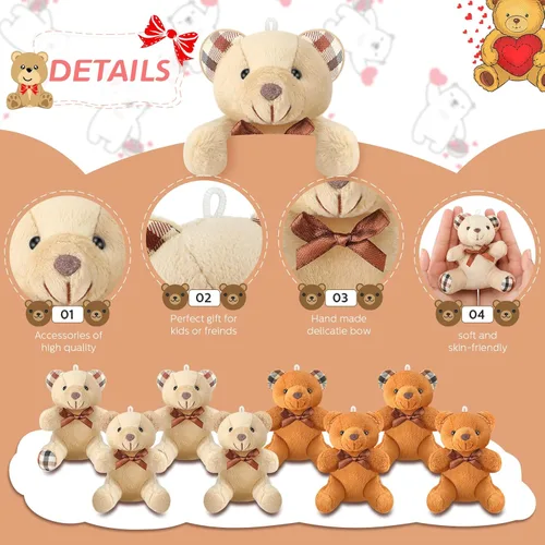 Miniatura 3 de Skylety - 16 piezas de mini oso de peluche a granel de 4 pulgadas, llavero pequeño y suave, regalos para dar la bienvenida de vuelta al primer día