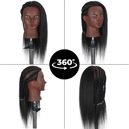 Miniatura 4 de Cabeza de maniquí de 16 pulgadas, 100% cabello humano, para peluquería, entrenamiento, trenzar, peinar, cosmetología, maquillaje, práctica