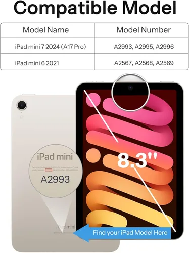 Miniatura 2 de SPARIN Funda para iPad mini 7 A17 Pro 2024/iPad Mini 6 2021 de 8.3 pulgadas, cubierta magnética desmontable, soporte vertical/horizontal con soporte