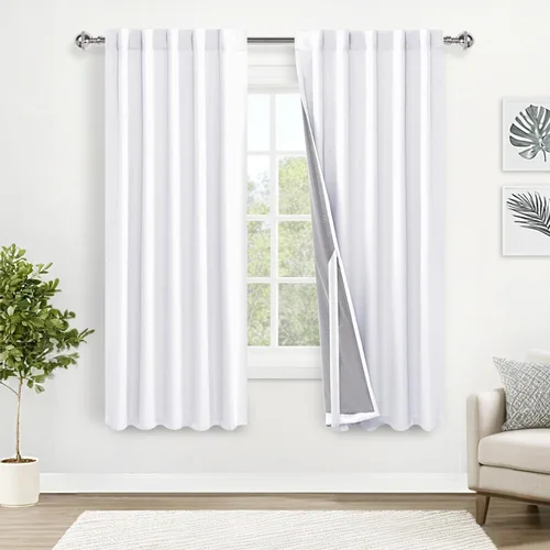 Miniatura 42 de XWZO Cortinas blancas 100% opacas con alzapaños, 2 capas gruesas completamente sombreadas con bolsillo para barra y pestaña trasera, cortinas