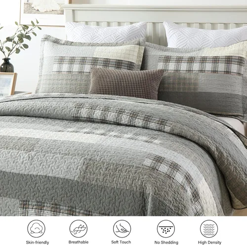 Miniatura 5 de Y-PLWOMEN Colchas de tamaño Queen – Juego de cama de 3 piezas ligero reversible tamaño Queen 100% algodón gris Queen para todas las estaciones