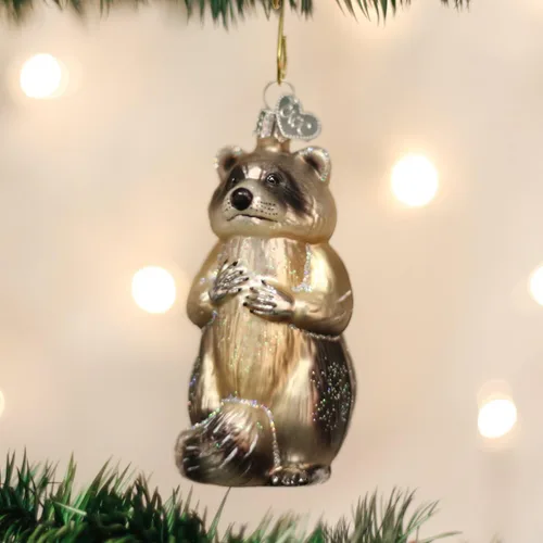 Miniatura 2 de Old World Christmas Adorno de cristal soplado de mapache para árbol de Navidad, decoración navideña artesanal, colección de animales de vida