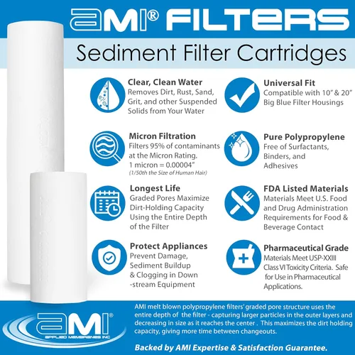 Miniatura 4 de Applied Membranes Inc. Sistema de filtro de agua de 2 etapas para toda la casa, filtros de 1 micrón y 5 micrones de 4.5 pulgadas por 20 pulgadas