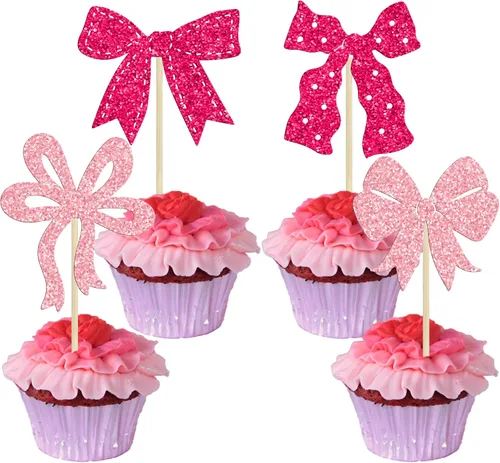 Miniatura 23 de Ephlyn 24 Piezas Adornos para Cupcakes con Lazo Rosa - Decoraciones de Cupcakes con Moño para Nupcial, Baby Shower, Fiesta Temática de Boda - Negro