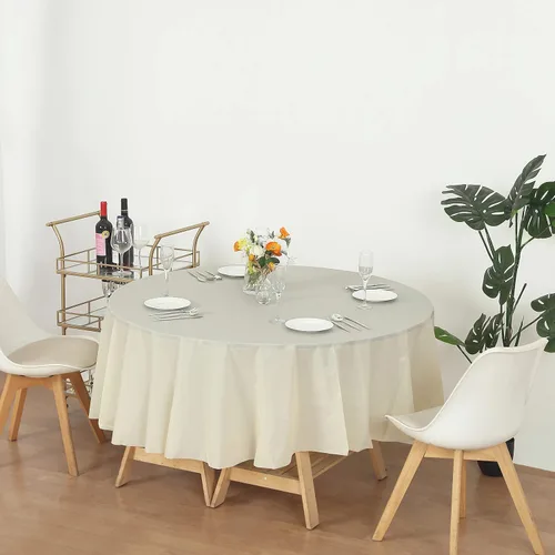 Miniatura 4 de Evershine Mantel de plástico resistente para mesa, paquete de 12 manteles (reutilizables) (redondo de 84 pulgadas, marfil)