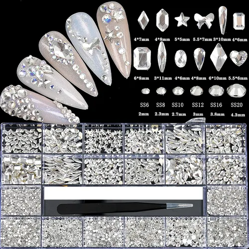 Miniatura 4 de Juego de 4880 diamantes de imitación para uñas, juego de diamantes de imitación de cristal blanco para uñas, cuentas redondas para uñas, piedras