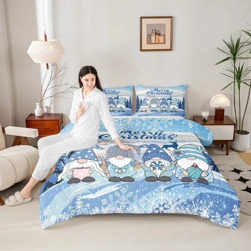 Miniatura 40 de Juego de edredón de Feliz Navidad para niños, tamaño twin, juego de ropa de cama de camión rojo árboles de pino copos de nieve, decoración