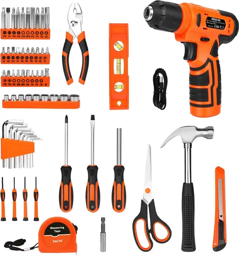 Miniatura 3 de Juego de herramientas de 139 piezas – Kit de herramientas con taladro atornillador inalámbrico de 8V en estuche de almacenamiento ToolBox, juego