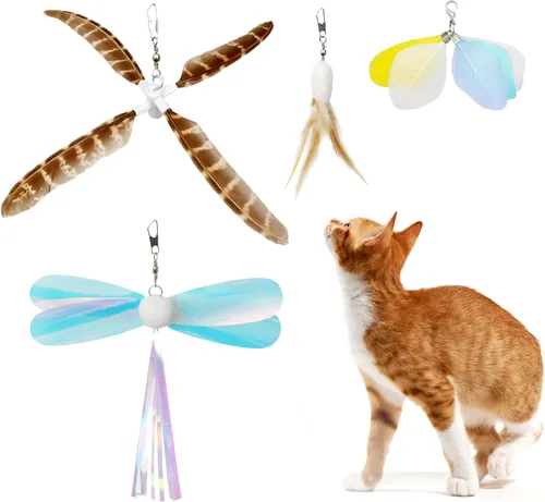 uahpet Juguetes de plumas naturales para gatos de interior, varita retráctil para gatitos, 60 pulgadas, distancia de caza segura, juguetes