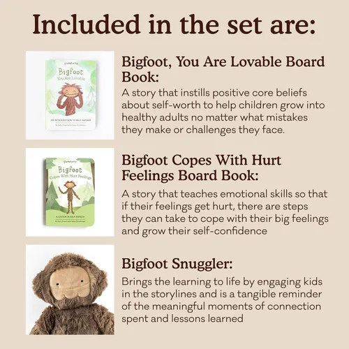 Miniatura 3 de Slumberkins Bigfoot Snuggler & 2 Board Books - Paquete completo Juguete de peluche suave para mayores de 0 años Mejora la autoestima