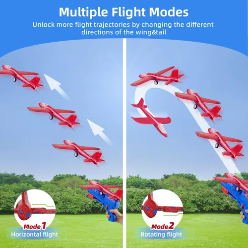 Miniatura 4 de Neoot Avión de juguete, paquete de 3 juguetes de lanzador de aviones, 2 modos de vuelo, avión planeador, juguetes al aire libre para niños de 3, 4
