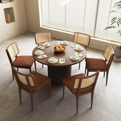 Miniatura 8 de Mesa de comedor redonda de 47 pulgadas, mesa de comedor acanalada de granja, mesa de comedor redonda pequeña de madera moderna para cocina, sala