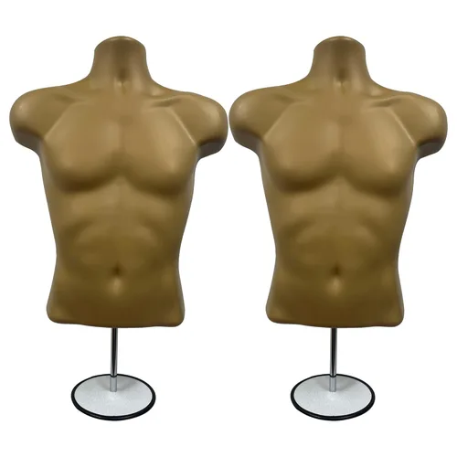 Miniatura 25 de Maniquí masculino de torso con soporte de metal, parte trasera hueca, cuerpo apilable, forma de vestido para exhibición de camisetas, mostrador