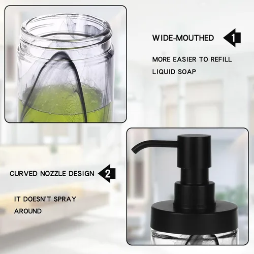 Miniatura 3 de Dispensador de jabón, dispensador de jabón de manos de vidrio abierto de 12.5 onzas, dispensador de jabón de manos para baño y cocina, dispensador