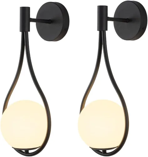 Miniatura 9 de BOKT Moderna lámpara de pared de vidrio negra para colgar en la pared, apliques de pared de mediados de siglo para dormitorio, con gota de agua