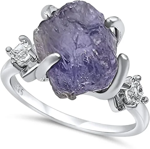 Miniatura 34 de Anillo de cristal crudo real con piedra natal, plata de ley, oro blanco, regalo de joyería para ella, regalo de Navidad, Día de la Madre