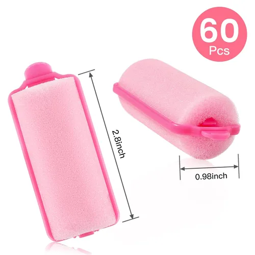 Miniatura 4 de Rodillos de espuma de esponja para dormir, rizadores flexibles con peine de cola y pinzas para el cabello para peluquería (60 piezas, rosa)