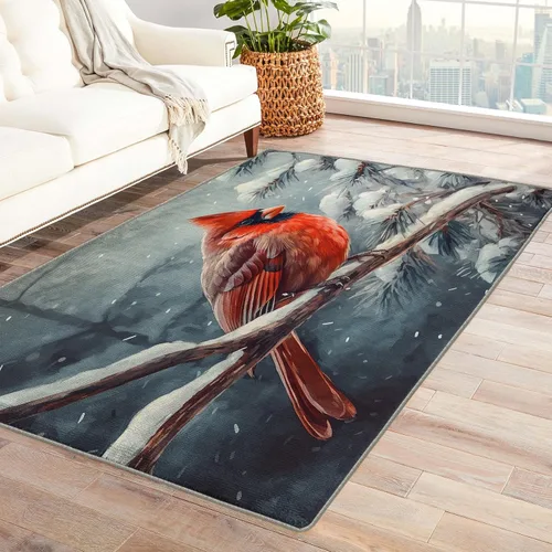 Alfombra cardenal de 2 x 3 pies, alfombra de área de pájaro rojo, alfombras cardenales rojas para entrada, sala de estar, dormitorio, alfombra de