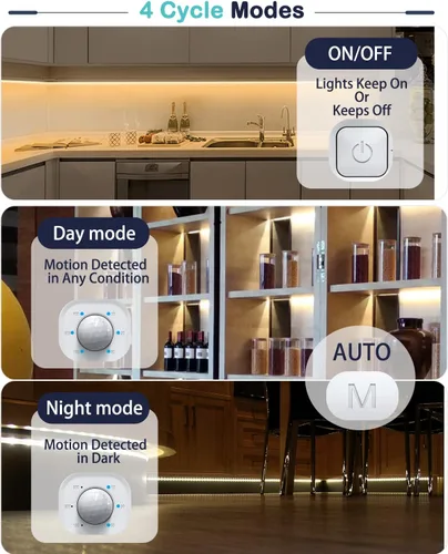 Miniatura 3 de DGD Luces para debajo del gabinete, tira de luces LED con sensor de movimiento enchufable para interiores con adaptador aprobado por UL FCC, BLANCO