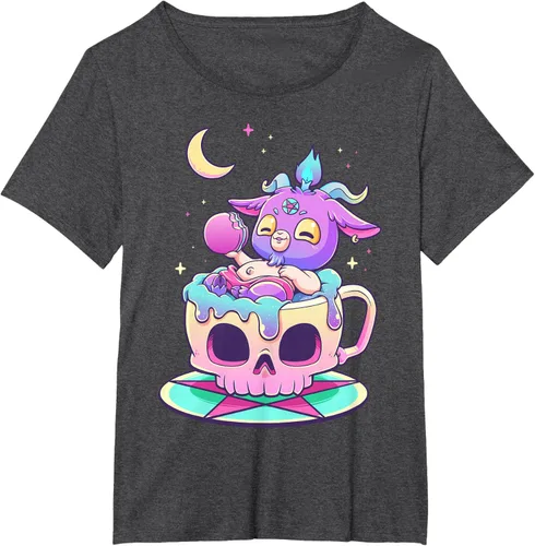 Miniatura 23 de Kawaii Pastel Goth Cute espeluznante Pentáculo Baphomet - Camiseta de cabra, Negro