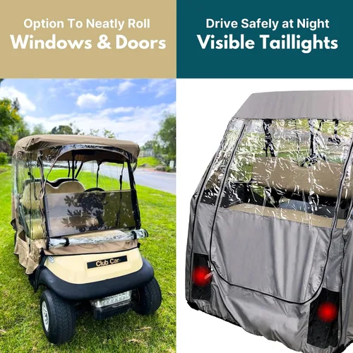 Miniatura 6 de Formosa Covers Cubierta de lluvia para carrito de golf actualizada 2+2, techo corto, EZGO, coche club, cremallera de puerta YKK duradera, bolsillos