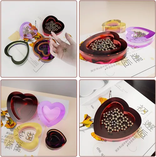 Miniatura 2 de Moldes de resina de corazón agitador, moldes de resina epoxi de corazón hueco, moldes de joyería para resina epoxi DIY colgante de arena movediza