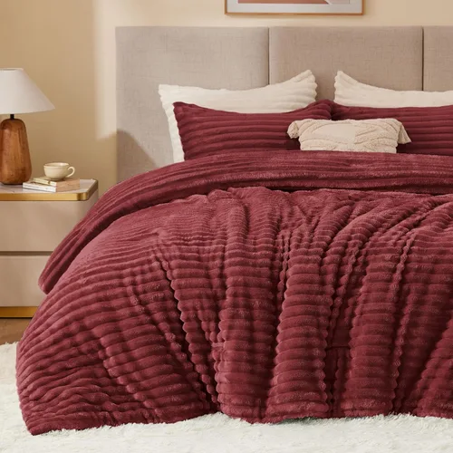 Miniatura 14 de BEDELITE - Juego de edredón de forro polar tamaño individual: ropa de cama supersuave y cálida en color beige, juego de cama de lujo esponjoso