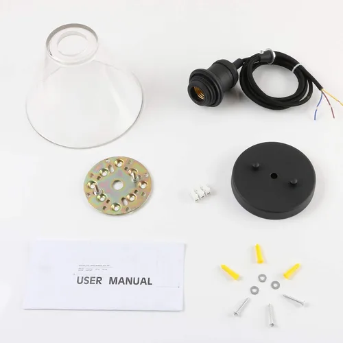 Miniatura 7 de Yosoan Lámpara colgante Edison vintage de 1 luz, mini embudo de montaje semiempotrado, pantalla de vidrio transparente acampanada para cocina, baño