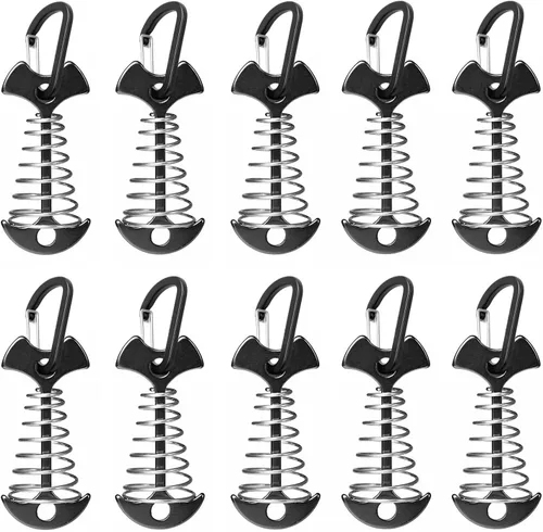 Miniatura 9 de Fishbone - Estacas de anclaje para cubierta con mosquetones, estacas de aluminio para tienda de campaña con hebilla de resorte, resistente al viento