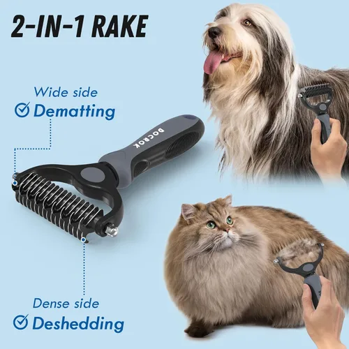 Miniatura 2 de Docrok Cepillo de Aseo para Mascotas y Peine de Metal Combo, Cepillo para Gatos Cepillo para Perros para Muda de Pelo, Rastrillo de Subpelo para Gris