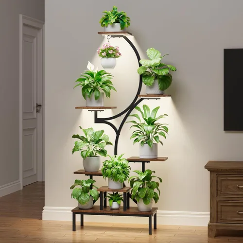 Miniatura 2 de Soporte para plantas de interior con luces de crecimiento, estante para plantas de interior de 7 niveles con base elevada y gancho para colgar