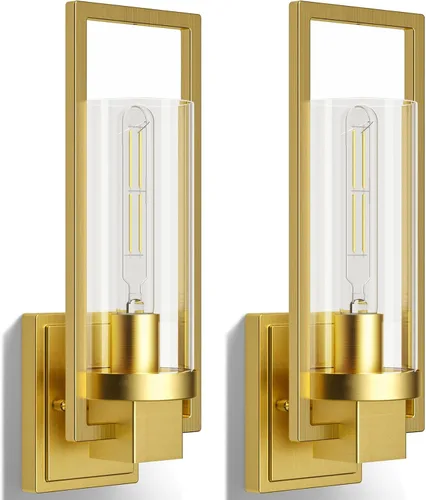 CINOTON Apliques de Pared Dorados Juego de 2, Lámpara de Pared Montada de 15" Oro Cepillo, Apliques de Pared Vintage con Conexión Eléctrica AC 120V,