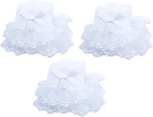Miniatura 4 de Twtility Calcetines de encaje con volantes para niñas pequeñas, vestido de princesa, doble encaje de algodón con volantes blancos