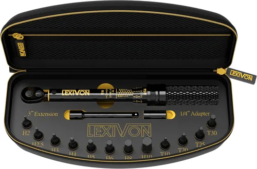 Miniatura 9 de LEXIVON Llave de torque para bicicleta de 1/4 de pulgada, kit de 15 piezas Engranaje de 72 dientes, clic de doble dirección, tipo 2~26 Nm