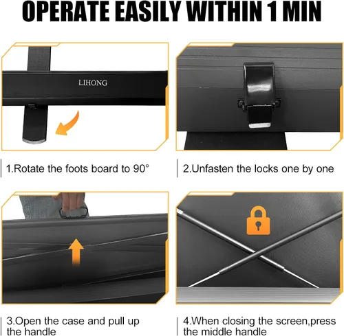 Miniatura 4 de LIHONG Pantalla de 100 pulgadas 16:9 portátil manual para levantar el piso, pantalla de proyector para interiores y exteriores, HD blanco mate