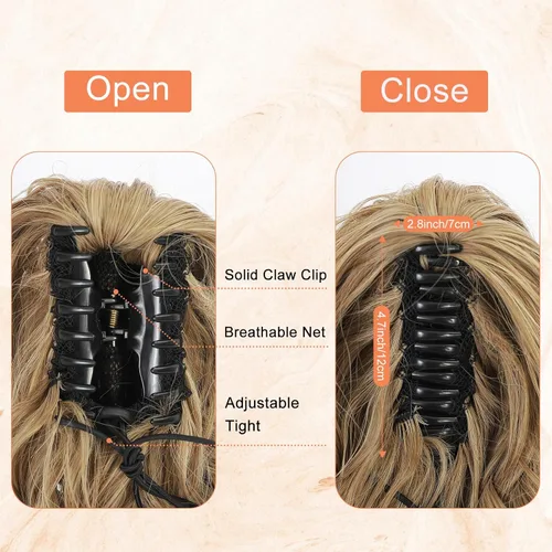 Miniatura 4 de SEIKEA 10" Extensión de Cola de Caballo Corta con Destacado de Garra, PT001 Ella Cabello Ondulado y Rizado Grueso, Clip de Mandíbula