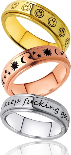 Miniatura 8 de Anillo giratorio para mujeres con ansiedad, de acero inoxidable de 0.236 pulgadas, para aliviar el estrés, anillo de ansiedad para damas