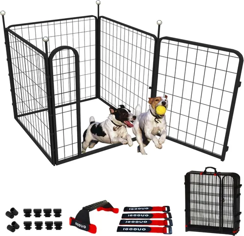 Jaulas Portátiles para Perros y Corralito, Jaula de Metal de 32 Pulgadas para Perros Pequeños/Medianos, para Interior/Exterior, Correas de