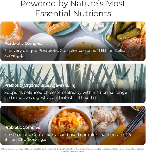 Miniatura 4 de Livingood Daily Pre Pro Post Biotics Mezcla en polvo, suplemento de salud digestiva con prebióticos de inulina de agave azul orgánico, probióticos