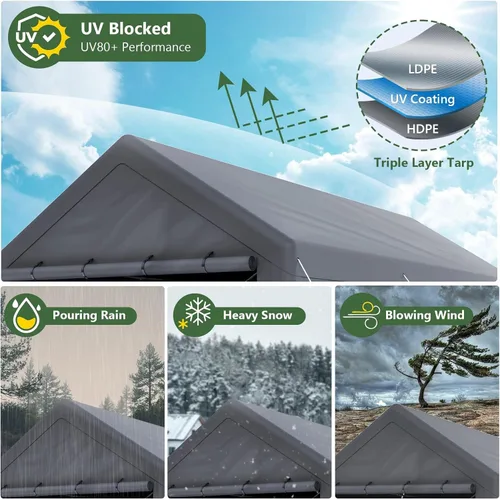 Miniatura 2 de Cochera 10x20 pies con toldo resistente de acero para almacenamiento, carpa portátil para fiestas, garaje portátil con paredes laterales y puertas