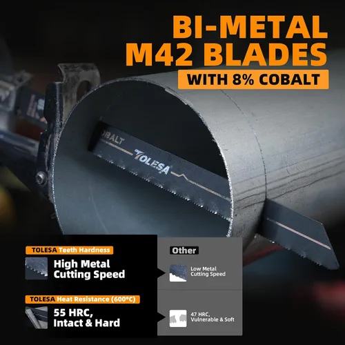 Miniatura 2 de TOLESA M42 - Hojas de sierra recíproca bimetálicas de metal de 8.858 in 18TPI Sierra recíproca con cobalto para corte fino de metal, perfecto