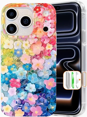 Miniatura 19 de I-MGAE-IN-AR Funda compacta para iPhone 13 Pro, diseño colorido de flores iridiscentes, protección de grado militar a prueba de golpes, funda