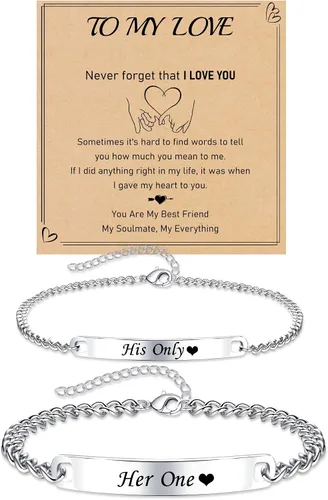 Miniatura 8 de Pulseras a juego, pulseras de pareja, regalos de aniversario para él y ella, novio y novia, pulseras de acero inoxidable, joyería de relación