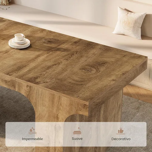 Miniatura 8 de Tribesigns Mesa de comedor grande de 71 pulgadas para 6-8, mesa de cocina de madera de granja con diseño arqueado, mueble rectangular de comedor