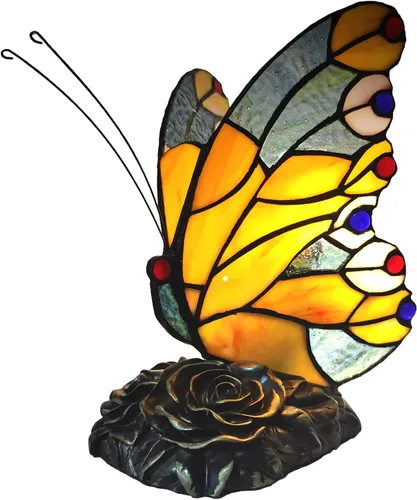 Miniatura 11 de Lámpara de Mesita LED Azul Tiffany Mariposa Nocturna con Interruptor de Encendido/Apagado, Lámpara de Escritorio de Vidrio Manchado, Luz Nocturna