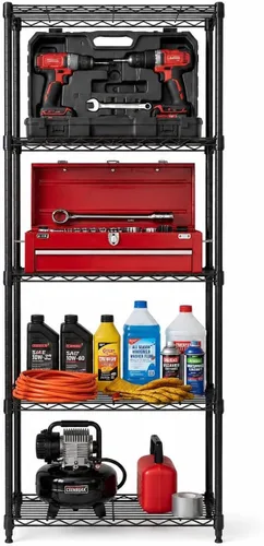 Miniatura 15 de Estantes ajustables resistentes de 4 niveles, estante de almacenamiento de metal con capacidad de estante de 250 libras, negro mate, 14 pulgadas