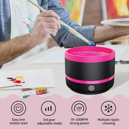 Miniatura 3 de YAGHVEO® Herramienta limpiadora de pinceles de pintura eléctrica, enjuague de pinceles de silicona, limpiador de pinceles de copa de giro Rojo