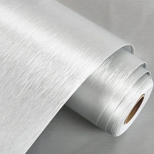 Miniatura 7 de WESTICK Papel adhesivo de acero inoxidable con textura dorada, impermeable, metálico, papel tapiz dorado metálico, despegar y pegar, encimeras